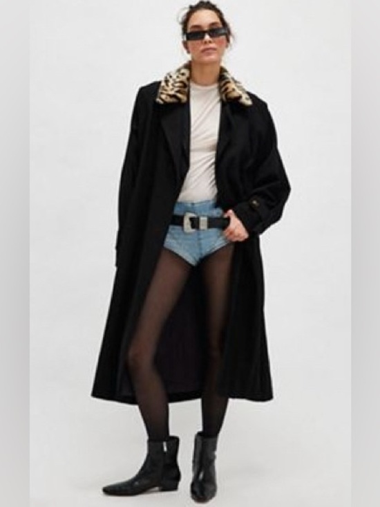 We The Free Jackets & Blazers - We The Free Dark Grey Trench Coat with Removable Leopard Faux Fur Collar